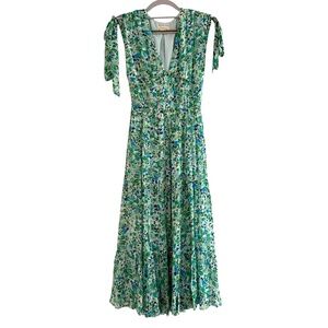 Shoshanna Helena Misty Floral Midi Dress Size 0 Sea Green
